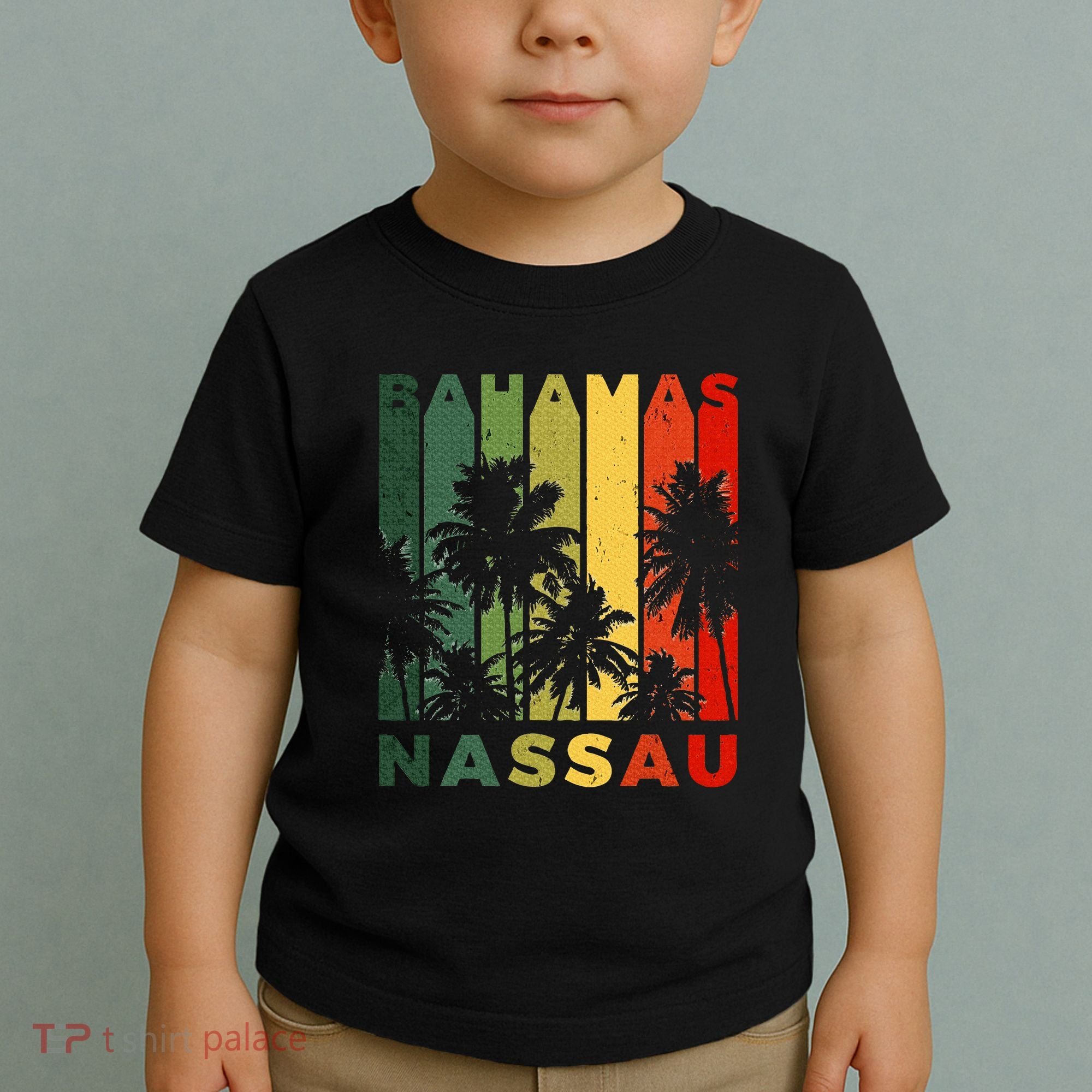 Retro Nassau Bahamas Beach Fan Palm Tree Cool Souvenir Toddler T-Shirt