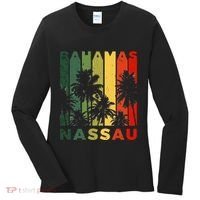 Retro Nassau Bahamas Beach Fan Palm Tree Cool Souvenir Women's Long Sleeve Shirt thumb 0