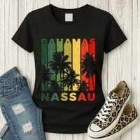 Retro Nassau Bahamas Beach Fan Palm Tree Cool Souvenir Women's T-Shirt thumb 3