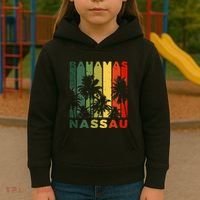 Retro Nassau Bahamas Beach Fan Palm Tree Cool Souvenir Kids Hoodie thumb 3