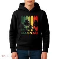 Retro Nassau Bahamas Beach Fan Palm Tree Cool Souvenir Kids Hoodie thumb 4