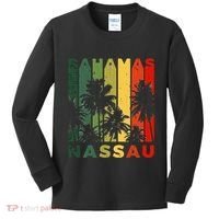 Retro Nassau Bahamas Beach Fan Palm Tree Cool Souvenir Kids Long Sleeve Shirt thumb 0