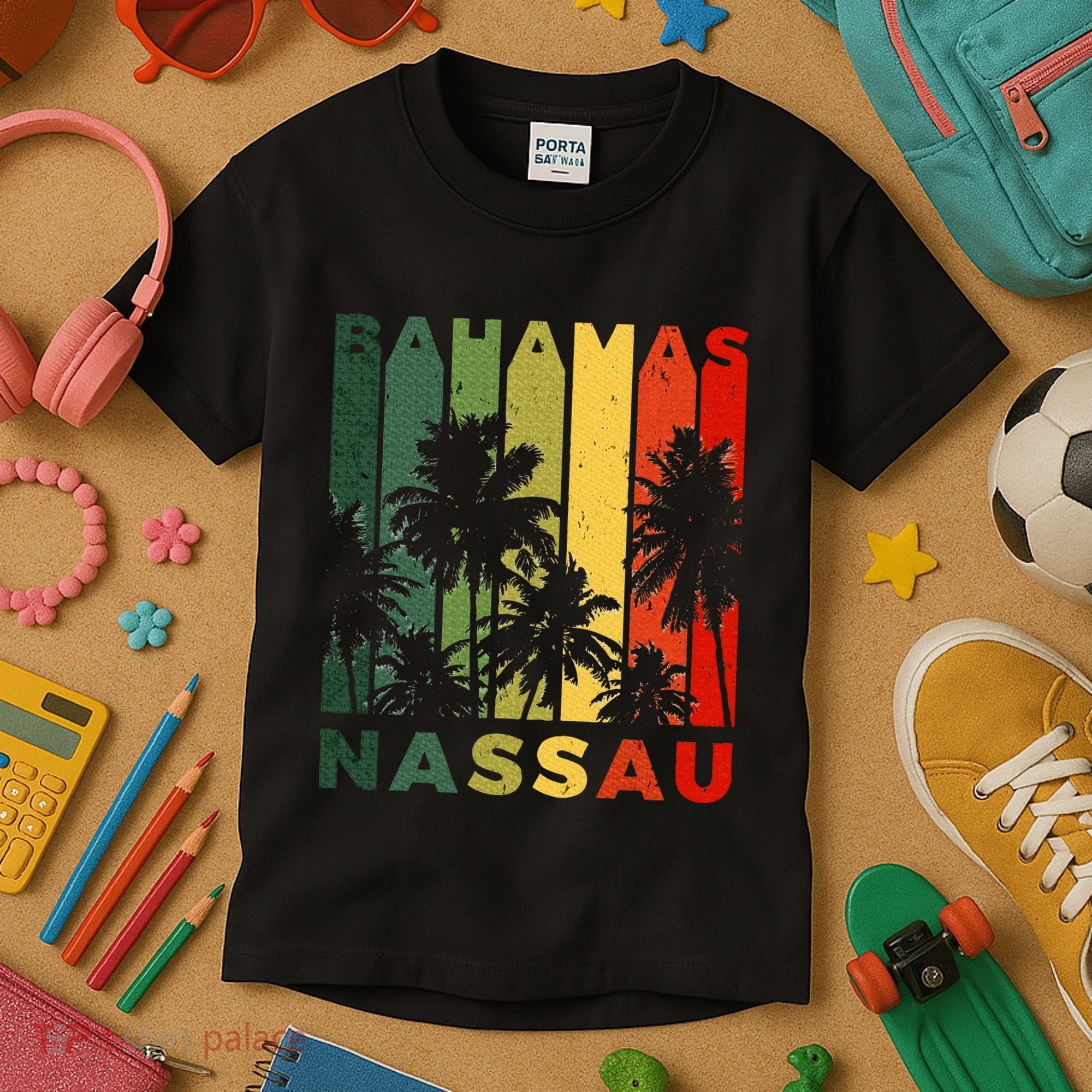 Retro Nassau Bahamas Beach Fan Palm Tree Cool Souvenir Kids T-Shirt