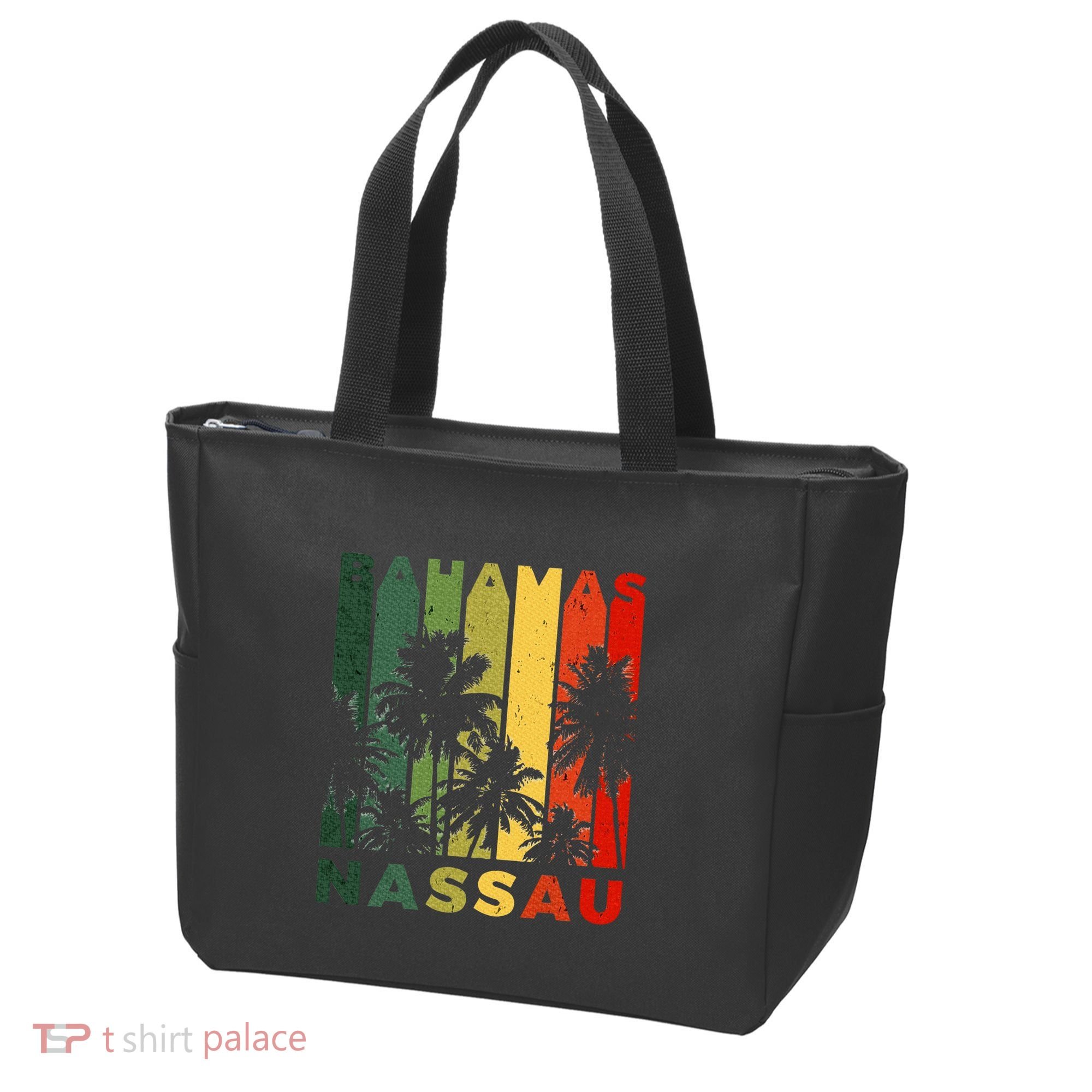 Retro Nassau Bahamas Beach Fan Palm Tree Cool Souvenir Tote Bag