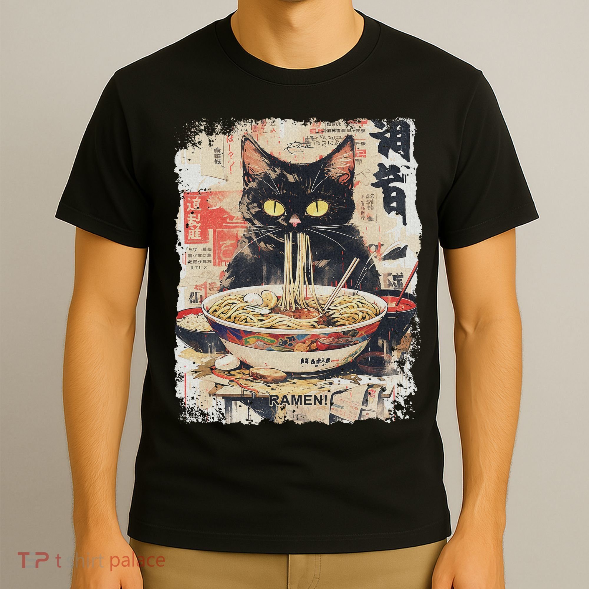 Ramen Noodles Cat Japan Kawaii Retro Cats Manga Anime T-Shirt