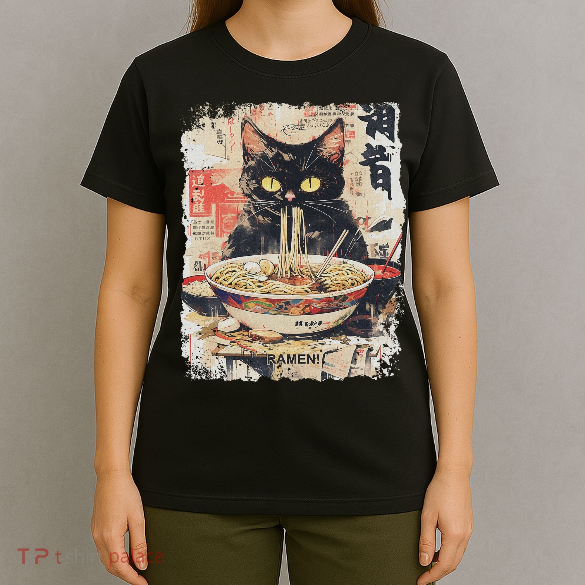 Ramen Noodles Cat Japan Kawaii Retro Cats Manga Anime T-Shirt