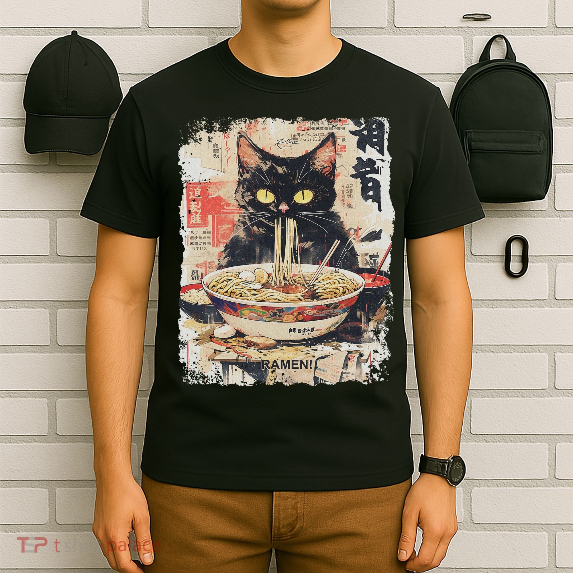 Ramen Noodles Cat Japan Kawaii Retro Cats Manga Anime T-Shirt