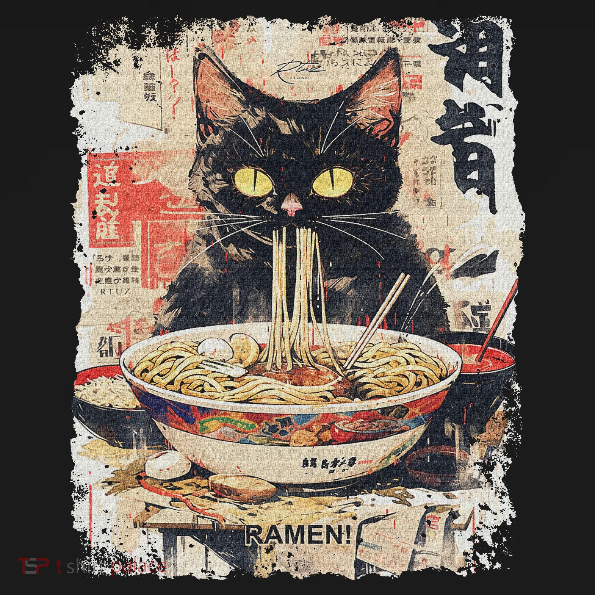 Ramen Noodles Cat Japan Kawaii Retro Cats Manga Anime T-Shirt