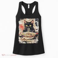 Ramen Noodles Cat Japan Kawaii Retro Cats Manga Anime Women's Tank Top thumb 0