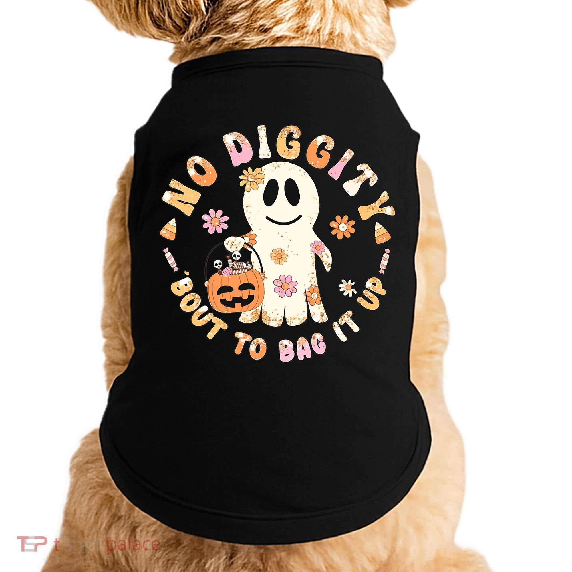 Retro No Diggity Bout To Bag It Up Cute Ghost Halloween Doggie Tank