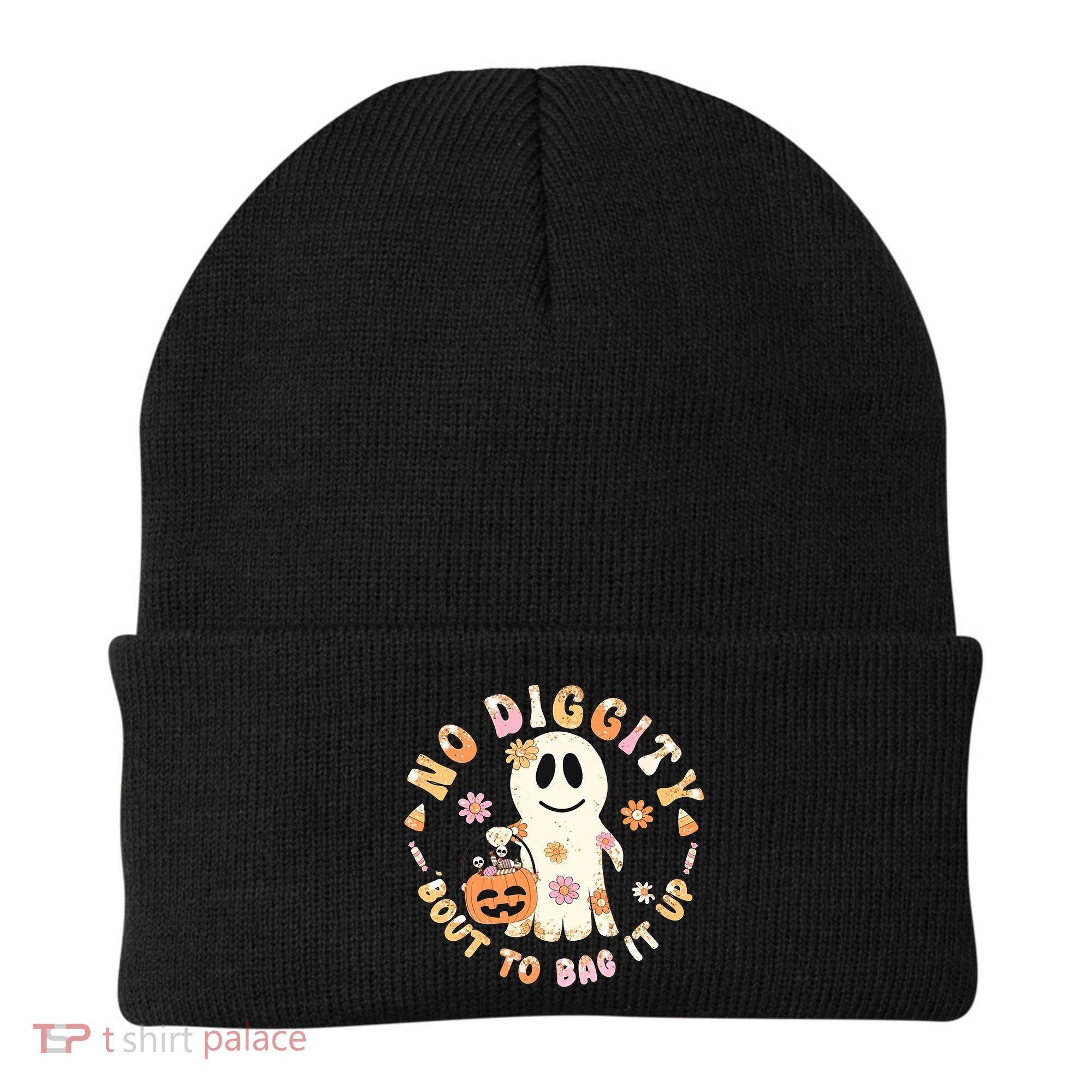 Retro No Diggity Bout To Bag It Up Cute Ghost Halloween Beanie