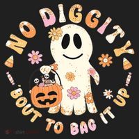 Retro No Diggity Bout To Bag It Up Cute Ghost Halloween Beanie thumb 2