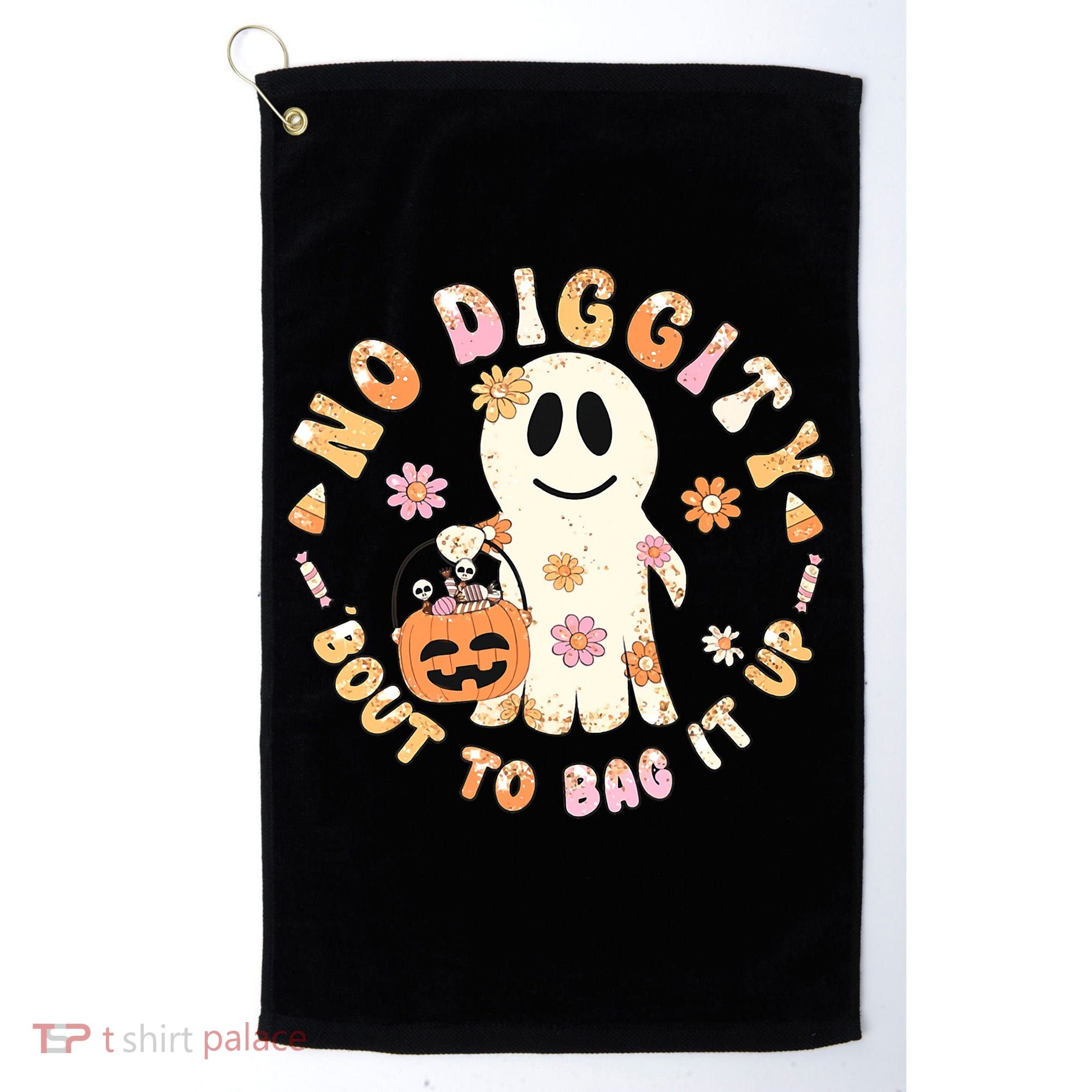 Retro No Diggity Bout To Bag It Up Cute Ghost Halloween Golf Towel