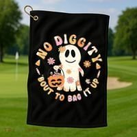 Retro No Diggity Bout To Bag It Up Cute Ghost Halloween Golf Towel thumb 1