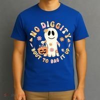Retro No Diggity Bout To Bag It Up Cute Ghost Halloween T-Shirt thumb 3