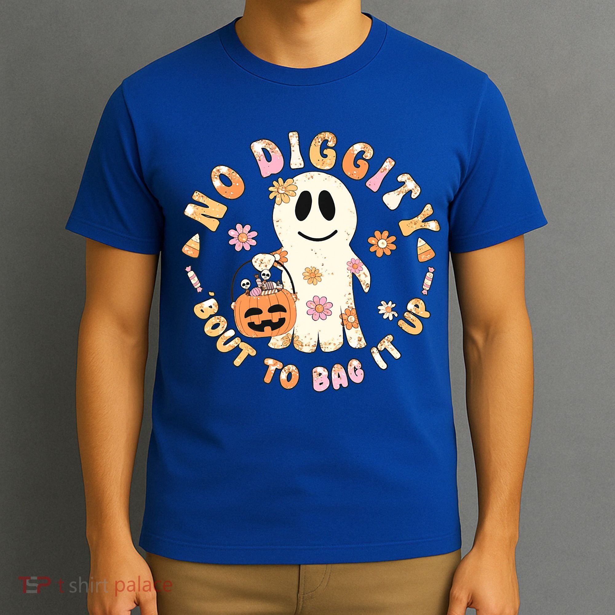 Retro No Diggity Bout To Bag It Up Cute Ghost Halloween T-Shirt