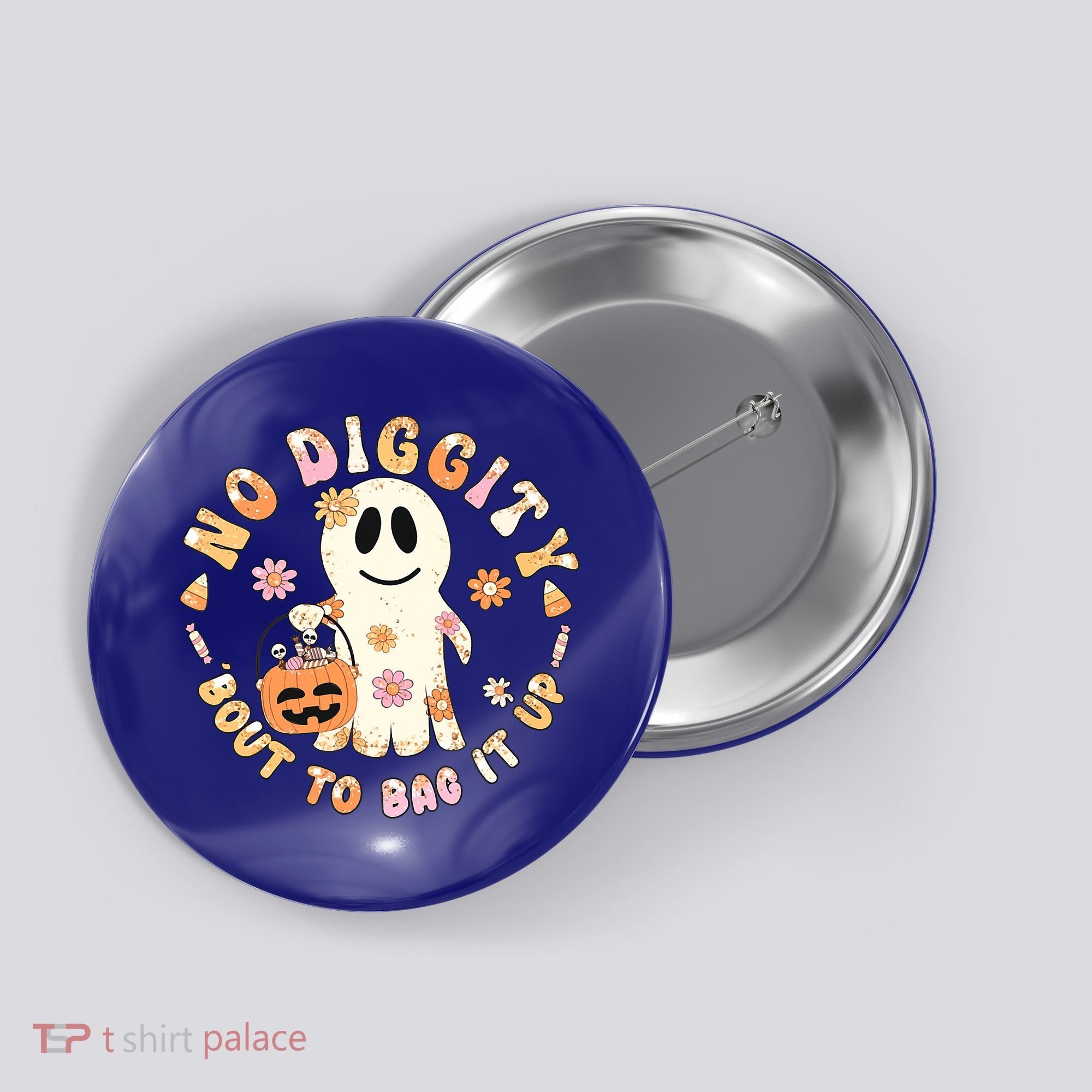 Retro No Diggity Bout To Bag It Up Cute Ghost Halloween Button
