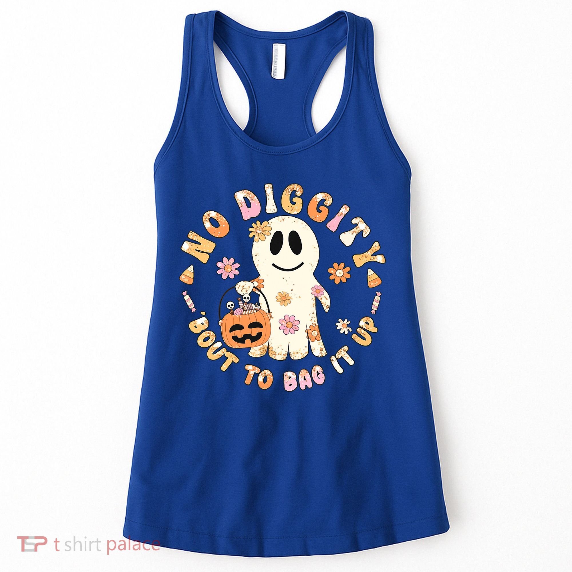 Retro No Diggity Bout To Bag It Up Cute Ghost Halloween Women's Tank Top