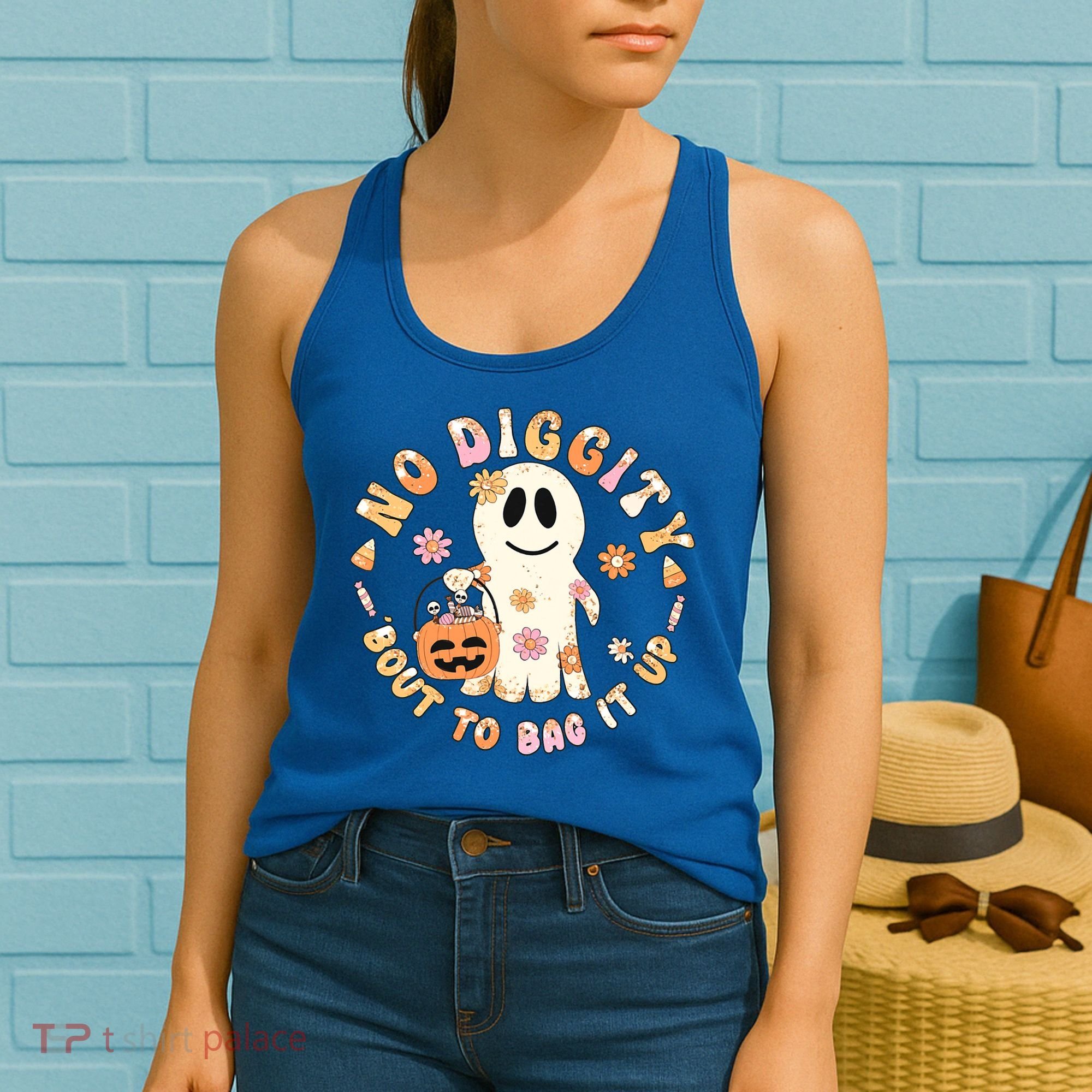 Retro No Diggity Bout To Bag It Up Cute Ghost Halloween Women's Tank Top