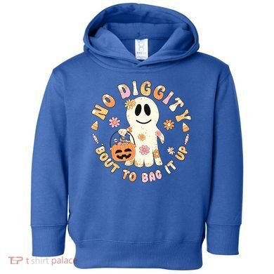 Retro No Diggity Bout To Bag It Up Cute Ghost Halloween Toddler Hoodie