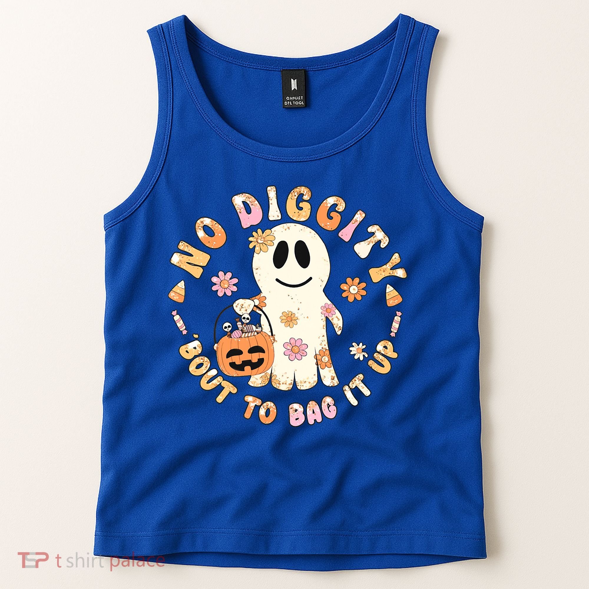 Retro No Diggity Bout To Bag It Up Cute Ghost Halloween Tank Top