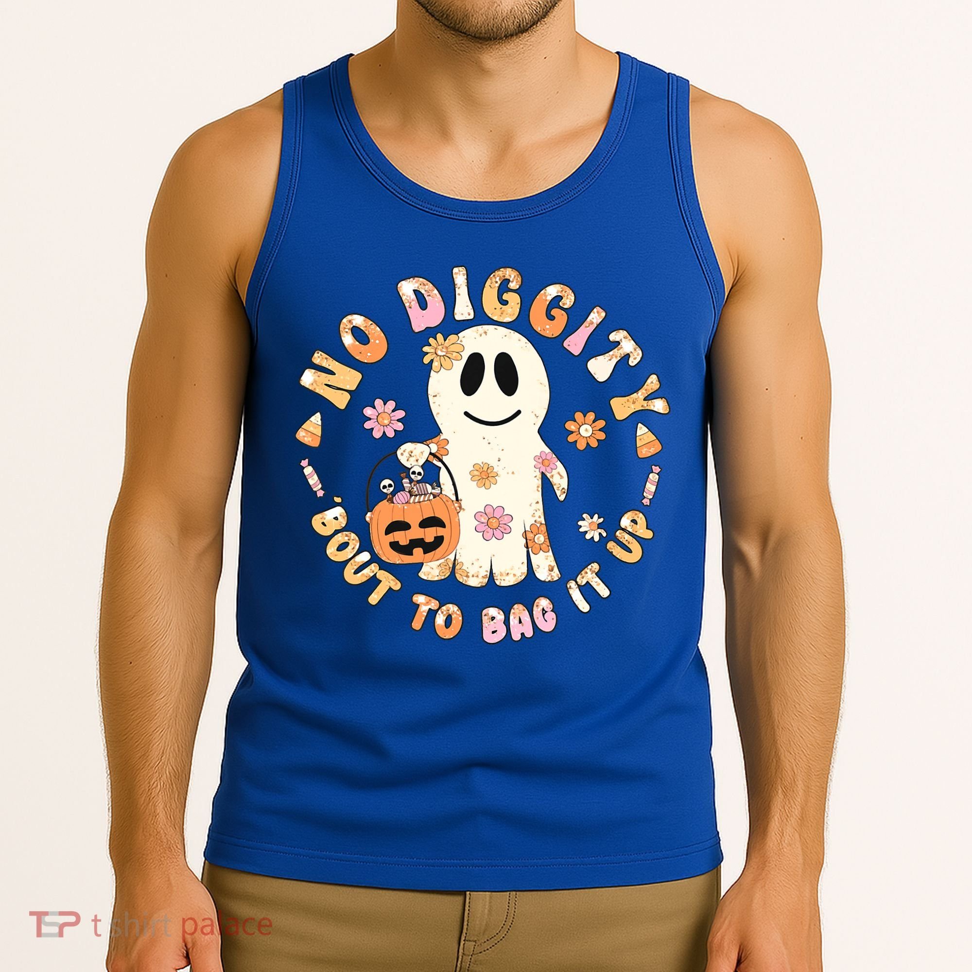 Retro No Diggity Bout To Bag It Up Cute Ghost Halloween Tank Top
