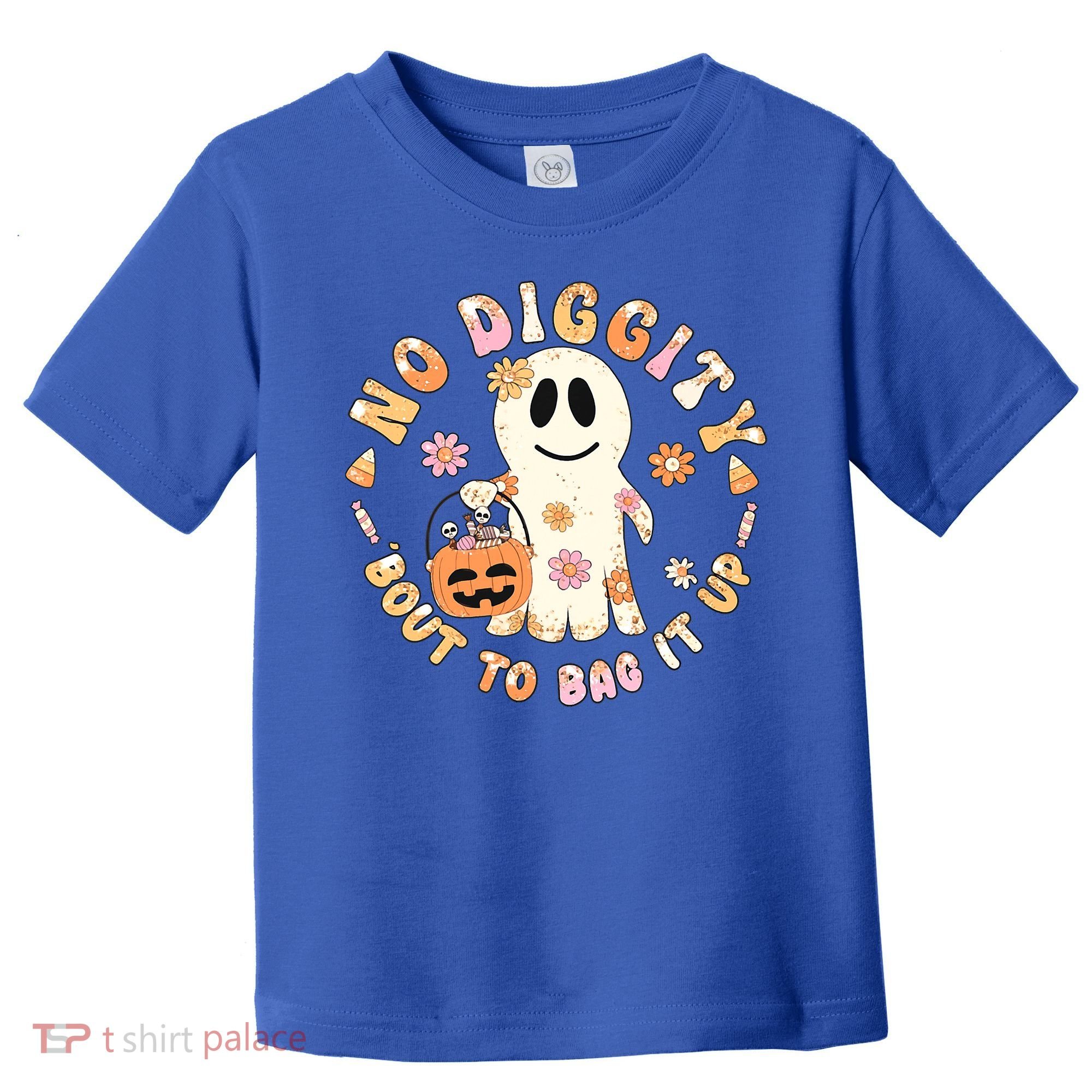 Retro No Diggity Bout To Bag It Up Cute Ghost Halloween Toddler T-Shirt