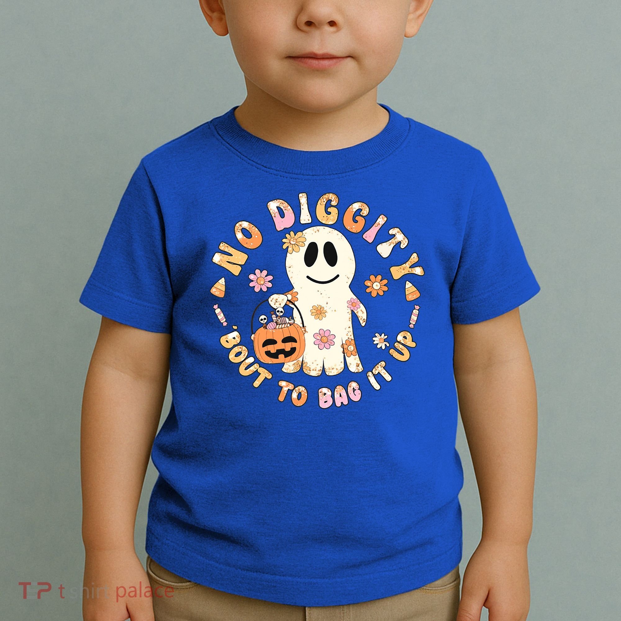 Retro No Diggity Bout To Bag It Up Cute Ghost Halloween Toddler T-Shirt