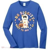 Retro No Diggity Bout To Bag It Up Cute Ghost Halloween Women's Long Sleeve Shirt thumb 0