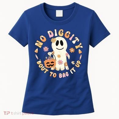 Retro No Diggity Bout To Bag It Up Cute Ghost Halloween Women's T-Shirt