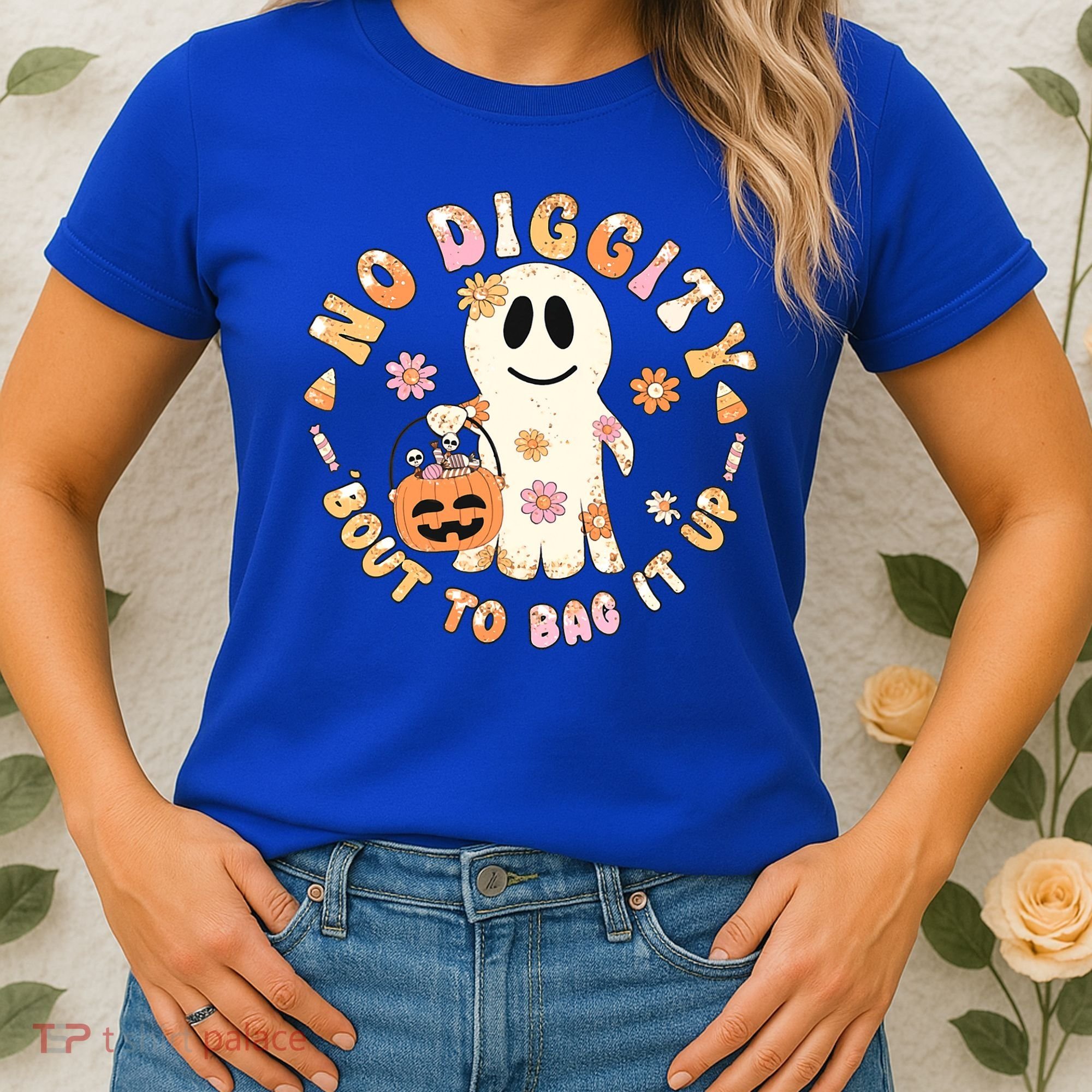 Retro No Diggity Bout To Bag It Up Cute Ghost Halloween Women's T-Shirt