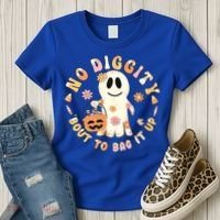 Retro No Diggity Bout To Bag It Up Cute Ghost Halloween Women's T-Shirt thumb 3