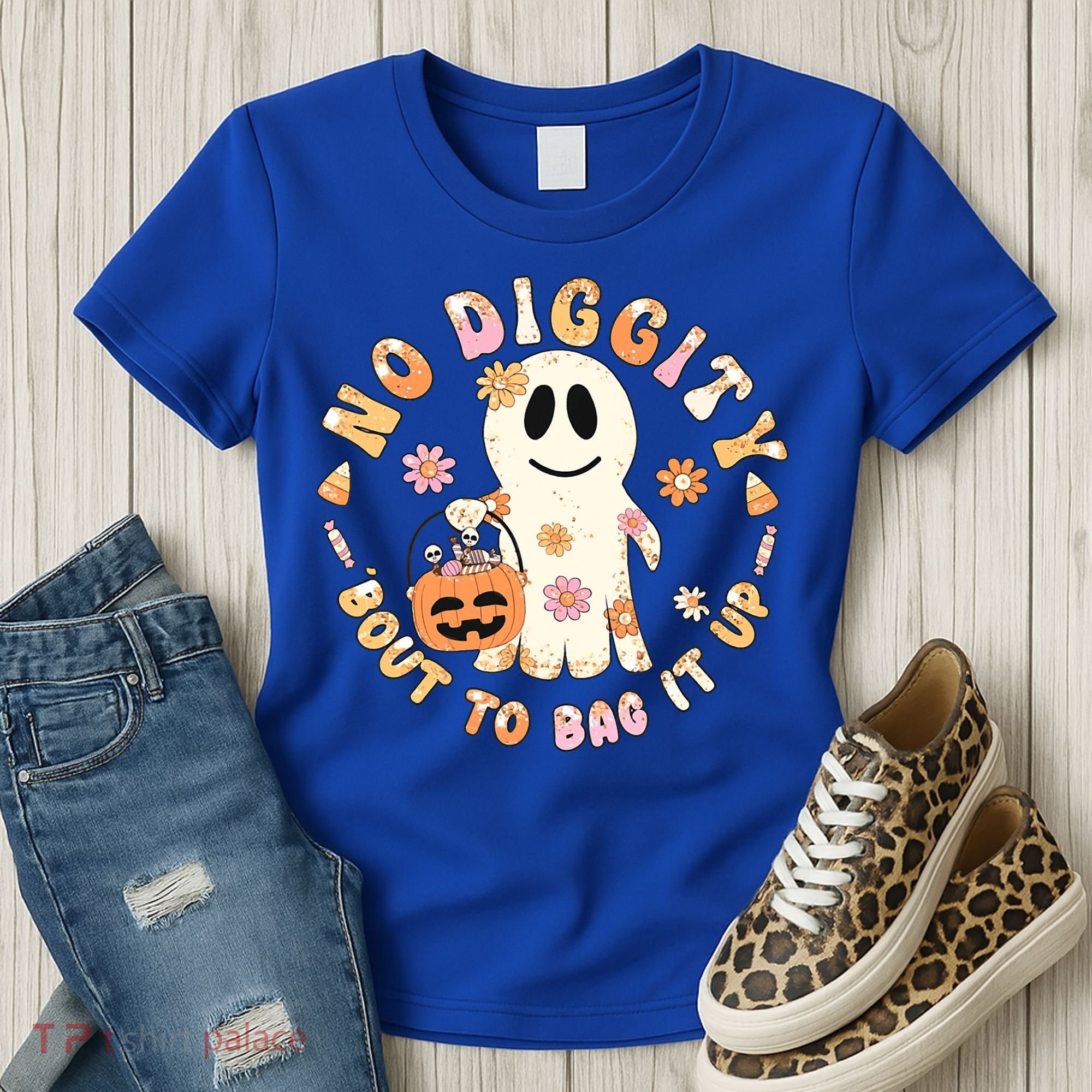 Retro No Diggity Bout To Bag It Up Cute Ghost Halloween Women's T-Shirt