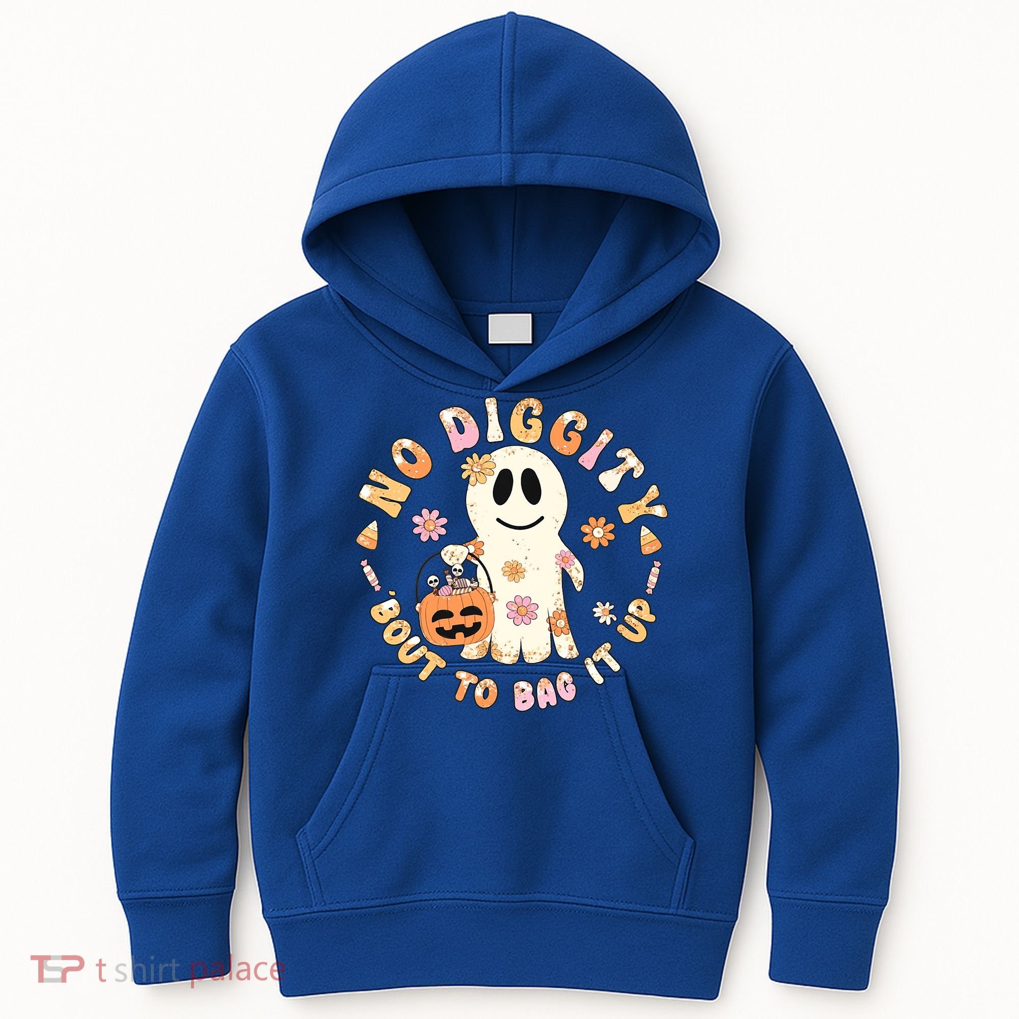 Retro No Diggity Bout To Bag It Up Cute Ghost Halloween Kids Hoodie