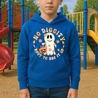 Retro No Diggity Bout To Bag It Up Cute Ghost Halloween Kids Hoodie thumb 2