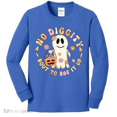 Retro No Diggity Bout To Bag It Up Cute Ghost Halloween Kids Long Sleeve Shirt