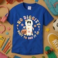 Retro No Diggity Bout To Bag It Up Cute Ghost Halloween Kids T-Shirt thumb 3
