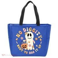 Retro No Diggity Bout To Bag It Up Cute Ghost Halloween Tote Bag thumb 0