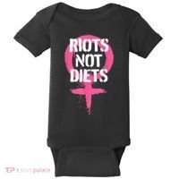 Riots Not Diets Feminist Punk Graphic Baby Bodysuit thumb 0