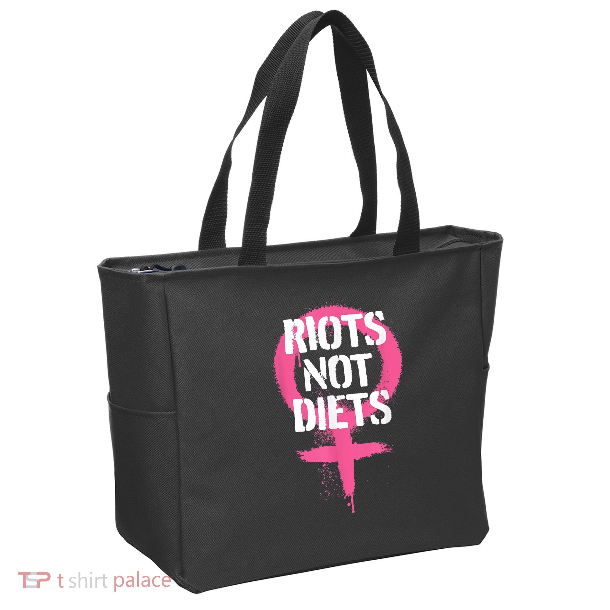 Riots Not Diets Feminist Punk Graphic Tote Bag