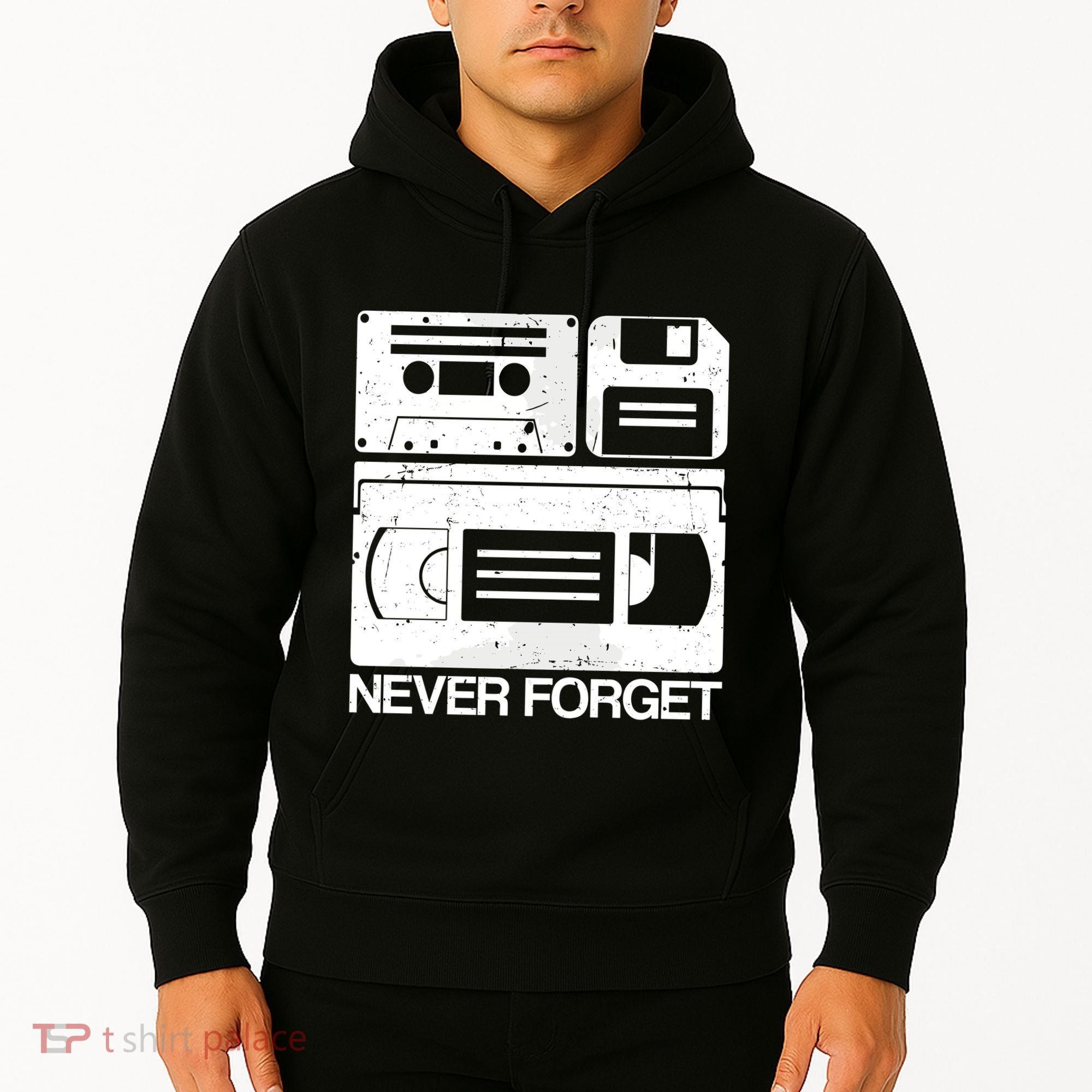 Retro Never Forget Cassette Floppy Disk Vhs Tape Hoodie