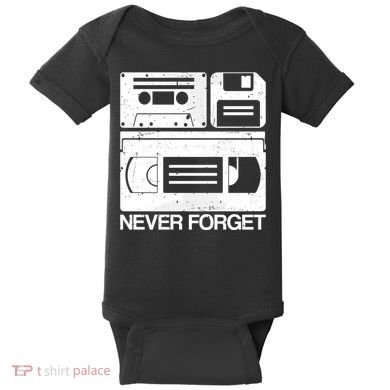 Retro Never Forget Cassette Floppy Disk Vhs Tape Baby Bodysuit