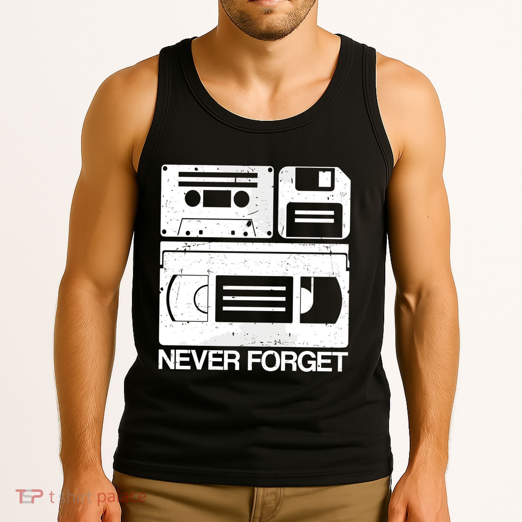 Retro Never Forget Cassette Floppy Disk Vhs Tape Tank Top