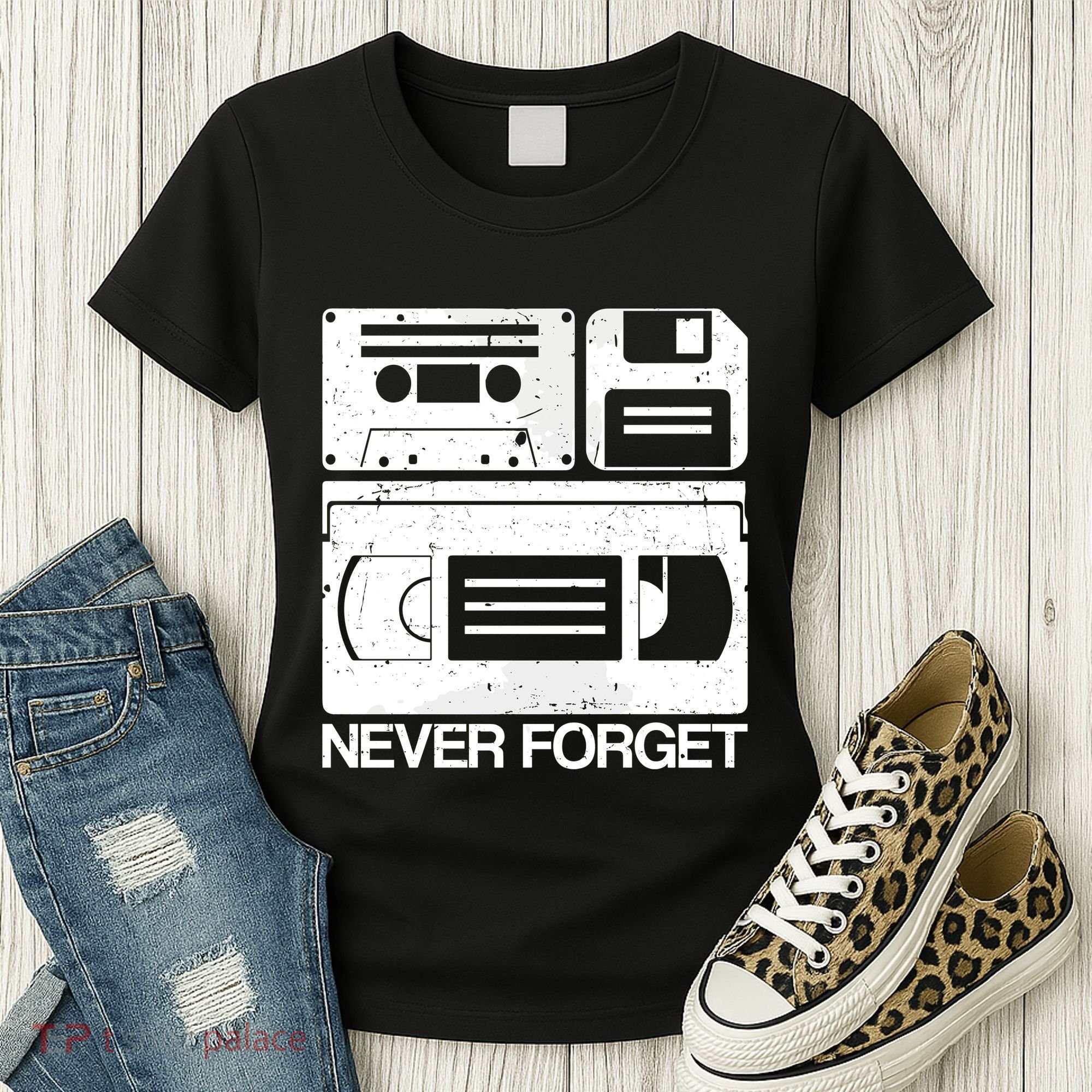 Retro Never Forget Cassette Floppy Disk Vhs Tape Women's T-Shirt