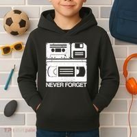 Retro Never Forget Cassette Floppy Disk Vhs Tape Kids Hoodie thumb 2