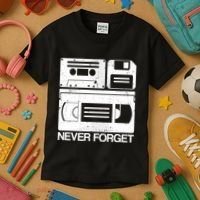 Retro Never Forget Cassette Floppy Disk Vhs Tape Kids T-Shirt thumb 3