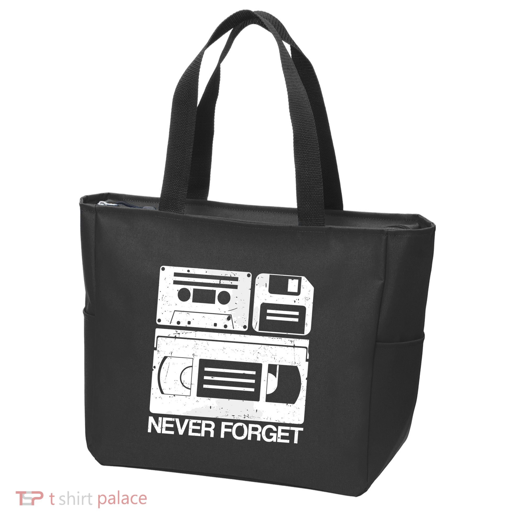 Retro Never Forget Cassette Floppy Disk Vhs Tape Tote Bag