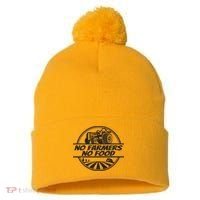 Retro No Farmers No Food Support Local Foods Farmer Pom Pom 12in Knit Beanie thumb 0