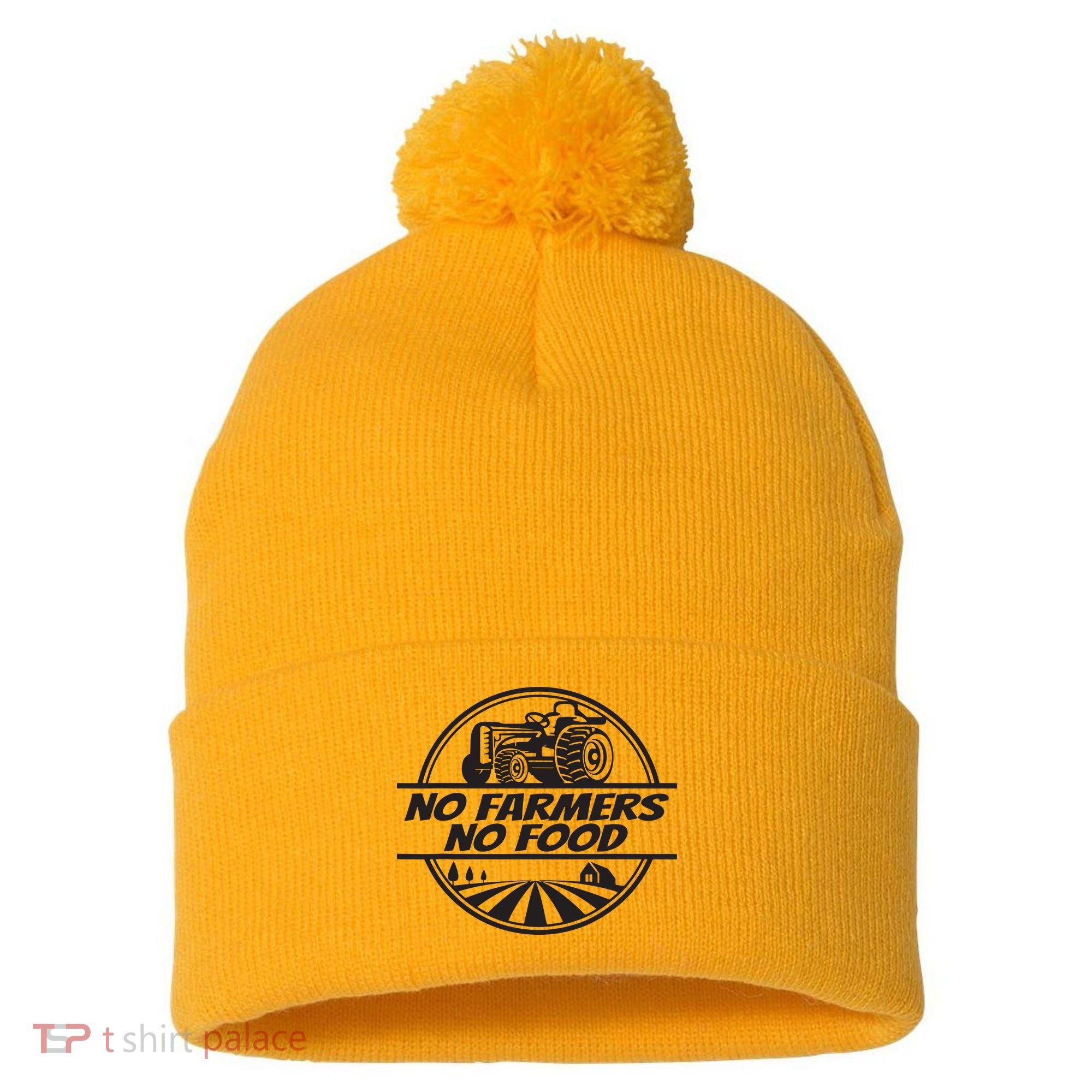 Retro No Farmers No Food Support Local Foods Farmer Pom Pom 12in Knit Beanie