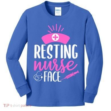 Resting Nurse Face Nurselife Heartbeats Nursing Halloween Cool Gift Kids Long Sleeve Shirt